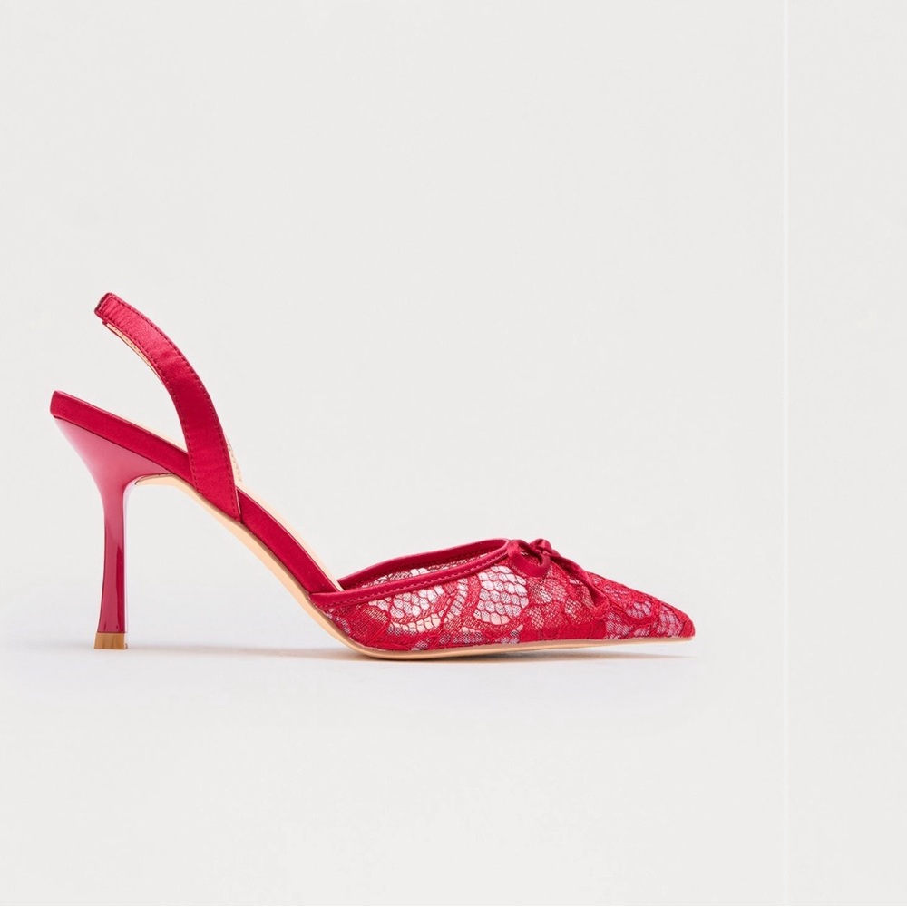 Fashion Nova Red Lace Slingback Heels